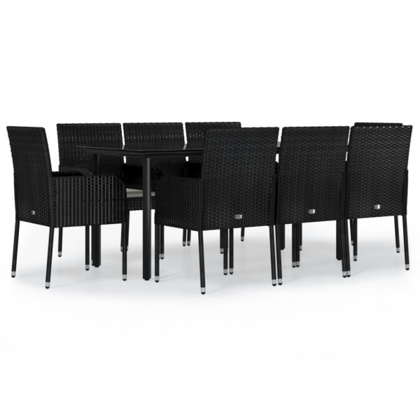 Set de comedor de jardín 9 pzas y cojines ratán sintético negro M 2