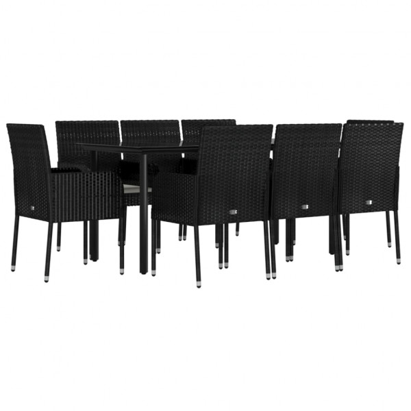 9 pcs conjunto de jantar p/ jardim c/ almofadões vime PE preto M 3