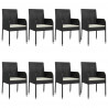 9 pcs conjunto de jantar p/ jardim c/ almofadões vime PE preto 4