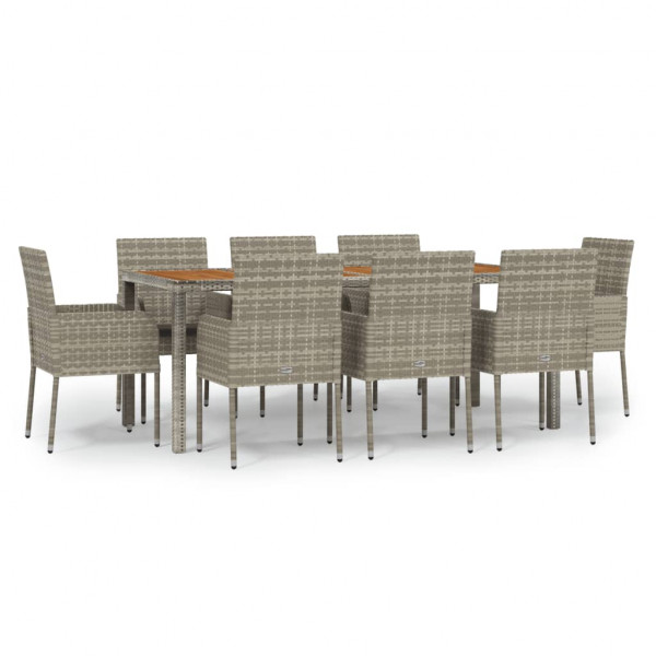 Set comedor jardín 9 pzas y cojines ratán sintético gris M 2