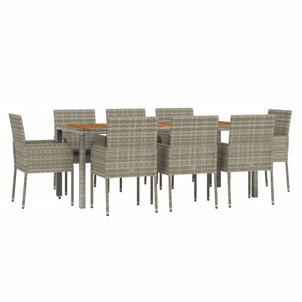Set comedor jardín 9 pzas y cojines ratán sintético gris M 3