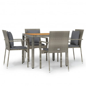 5 pcs conjunto de jantar p/ jardim c/ almofadões vime PE cinza H