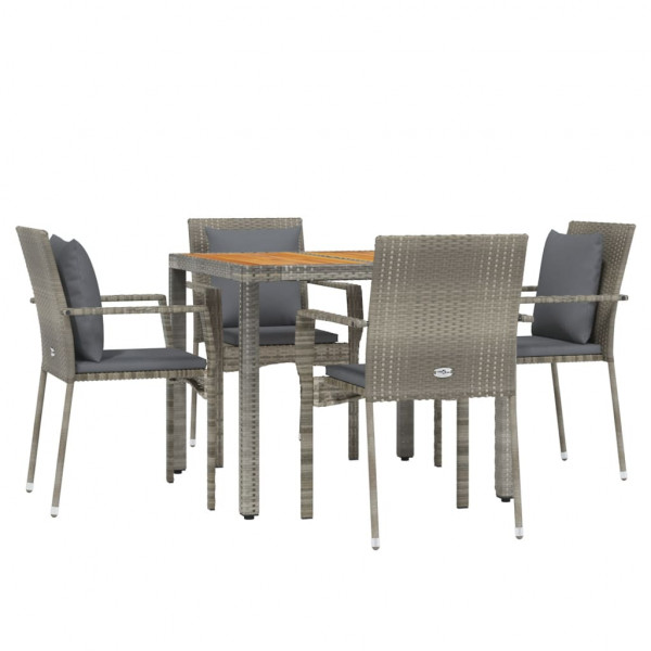 Set comedor de jardín 5 piezas con cojines ratán sintético gris M 3