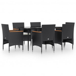 7 pcs conjunto de jantar para jardim com almofadões preto H