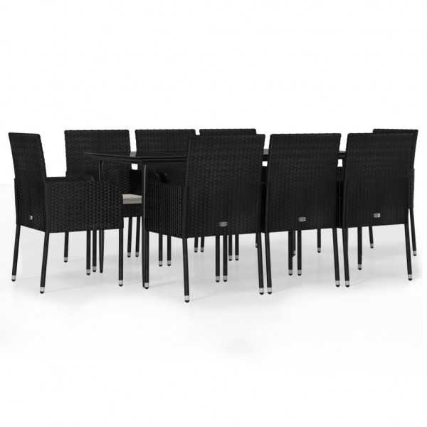 Set de comedor de jardín 9 pzas y cojines ratán sintético negro M 2