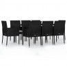 9 pcs conjunto de jantar p/ jardim c/ almofadões vime PE preto 2