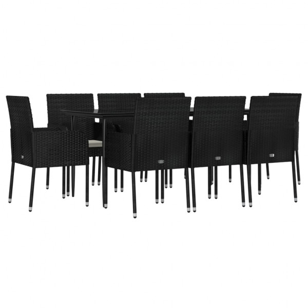 9 pcs conjunto de jantar p/ jardim c/ almofadões vime PE preto M 3