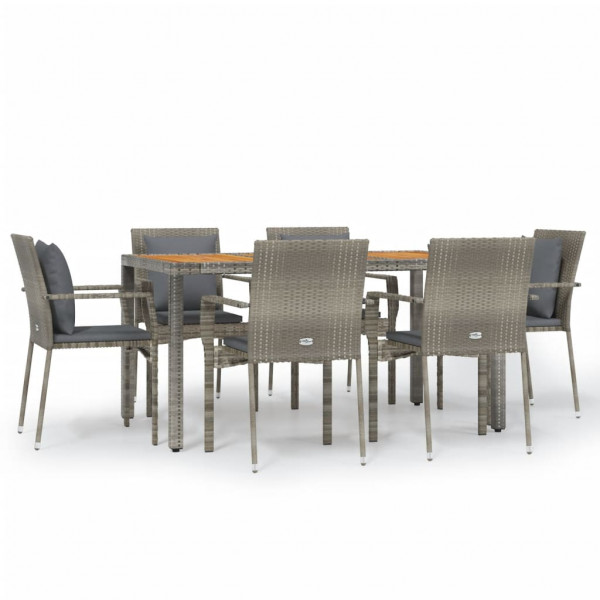 Set comedor jardín 7 pzas y cojines ratán sintético gris M 2