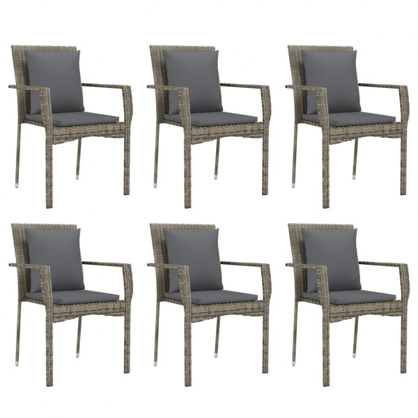 Set comedor jardín 7 pzas y cojines ratán sintético gris M 4