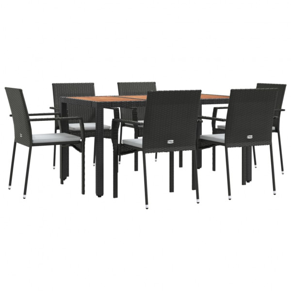 7 pcs conjunto de jantar p/ jardim c/ almofadões vime PE preto M 3