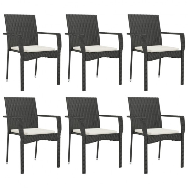 7 pcs conjunto de jantar p/ jardim c/ almofadões vime PE preto M 4