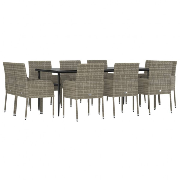 Set comedor jardín 11 pzas y cojines ratán sintético negro gris M 3