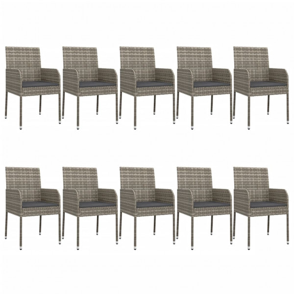 Set comedor jardín 11 pzas y cojines ratán sintético negro gris M 4