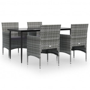 5 pcs conjunto de jantar jardim com almofadões cinzento/preto H