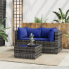 3 pcs conjunto lounge de jardim c/ almofadões vime PE cinzento 1