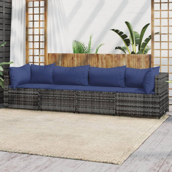 Set de muebles de jardín 4 pzas y cojines ratán sintético gris D