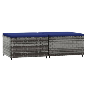 Apoios de pés para jardim com almofadões 2 pcs vime PE cinzento H