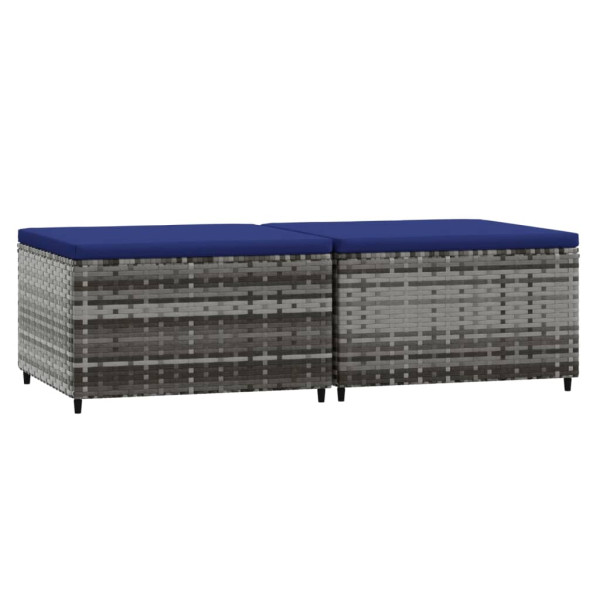 Apoios de pés para jardim com almofadões 2 pcs vime PE cinzento M 2