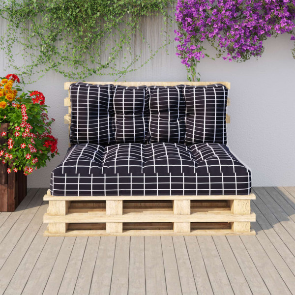 Acessórios para sofá de paletes 2 peças de tecido em quadros preto M 3