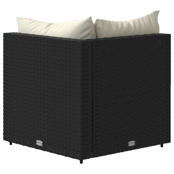 Sofá de canto p/ jardim c/ almofadões vime PE preto M 5