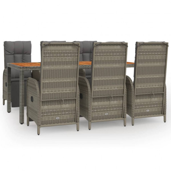 Set comedor jardín 7 pzas y cojines ratán sintético gris M 2