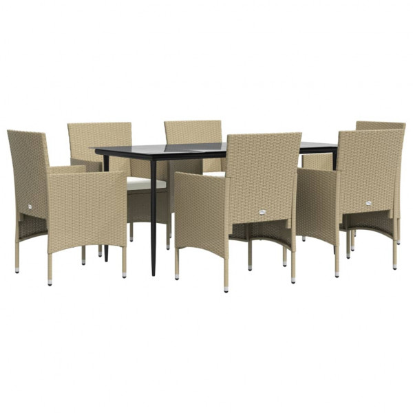 Juego de comedor de jardín 7 piezas con cojines beige y negro M 3