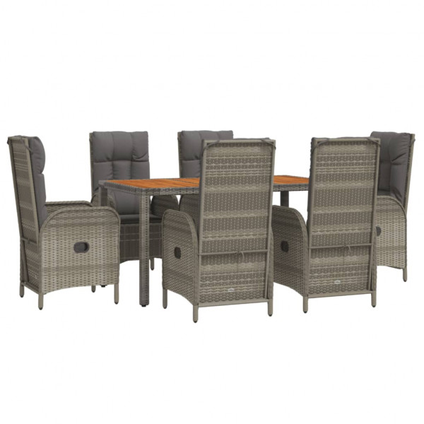 Set comedor jardín 7 pzas y cojines ratán sintético gris M 3