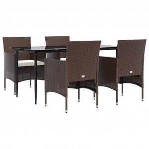 5 pcs conjunto de jantar p/ jardim c/ almofadões castanho/preto H