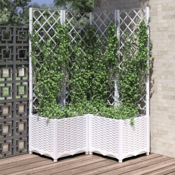 Jardinera con enrejado PP blanco 80x80x136 cm D