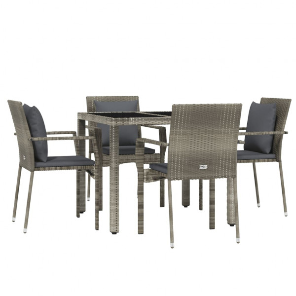 Set comedor de jardín 5 piezas con cojines ratán sintético gris M 3