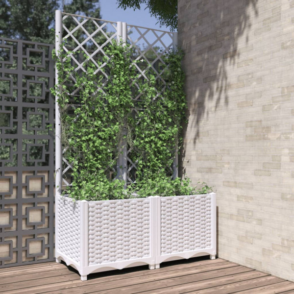 Jardinera con enrejado PP blanco 80x40x136 cm D