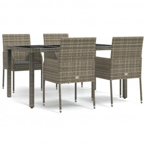 5 pcs conjunto de jantar p/ jardim c/ almofadões vime PE cinza H