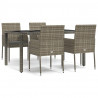 Set comedor de jardín 5 piezas con cojines ratán sintético gris 2