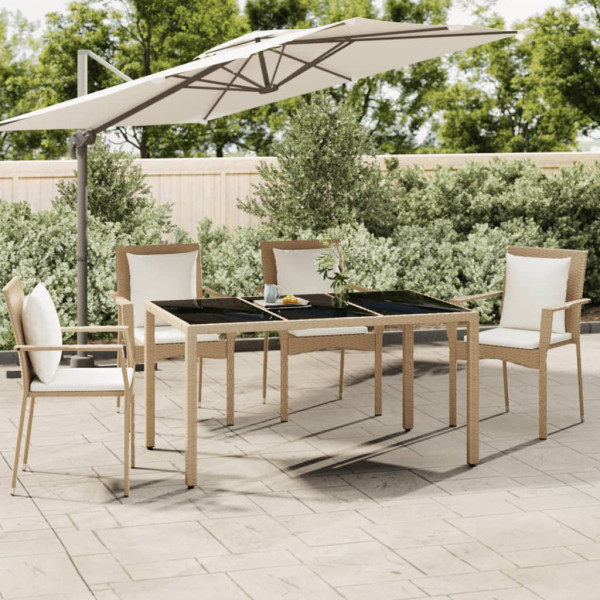 Mesa de jardín ratán beige y superficie de vidrio templado D