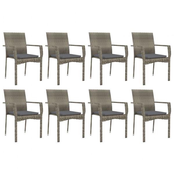 Set comedor jardín 9 pzas y cojines ratán sintético gris M 4