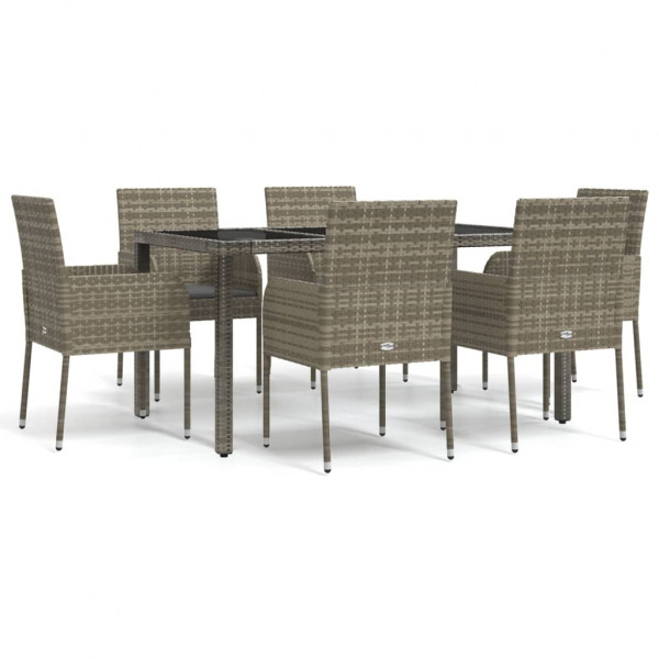 Set comedor jardín 7 pzas y cojines ratán sintético gris D