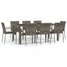 9 pcs conjunto de jantar p/ jardim c/ almofadões vime PE cinza 2