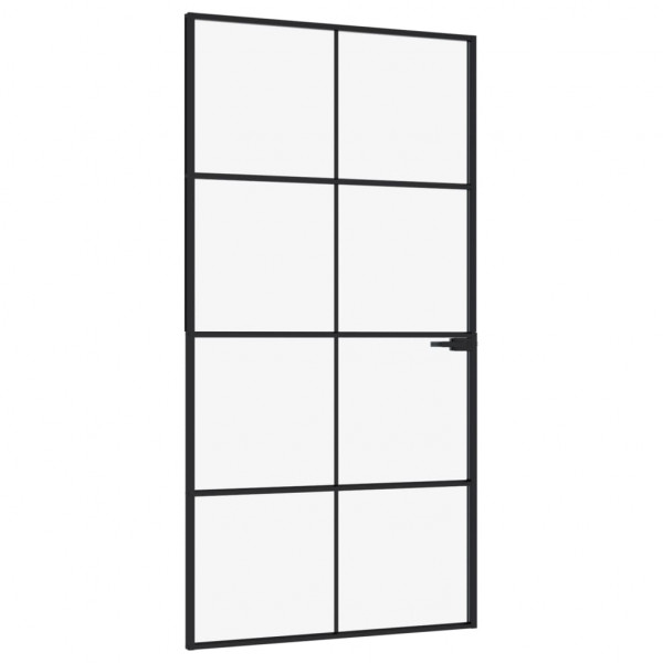 Puerta interior vidrio templado y aluminio negro 102x201.5 cm M 2