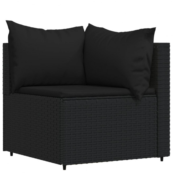 3 pcs conjunto lounge de jardim c/ almofadões vime PE preto M 3
