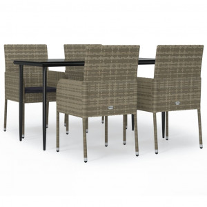 5 pcs conjunto jantar jardim c/ almofadões vime PE preto/cinza H