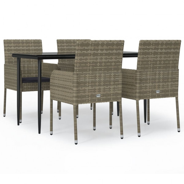 Set comedor jardín 5 pzas y cojines ratán sintético negro gris M 2