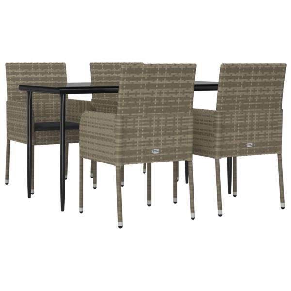 Set comedor jardín 5 pzas y cojines ratán sintético negro gris M 3