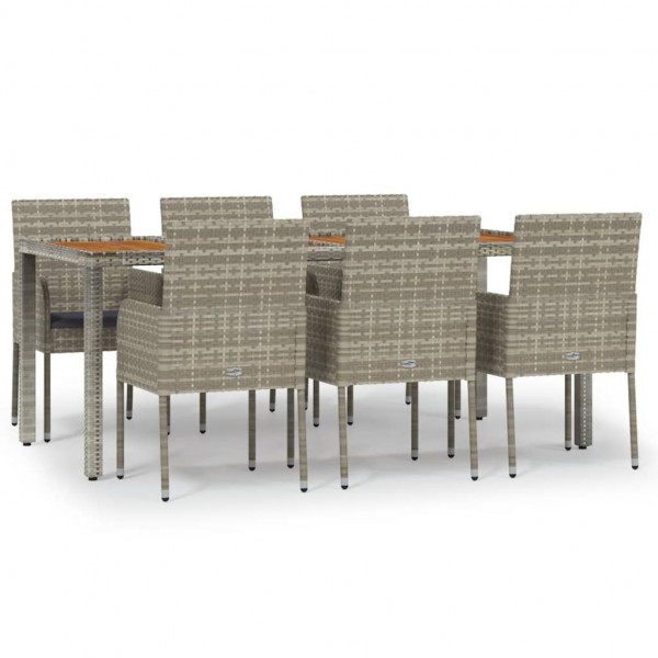 Set comedor jardín 7 pzas y cojines ratán sintético gris M 2
