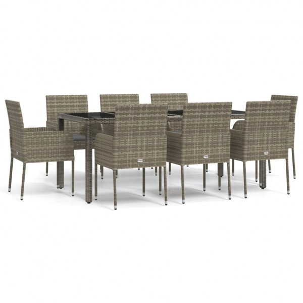 Set comedor jardín 9 pzas y cojines ratán sintético gris M 2