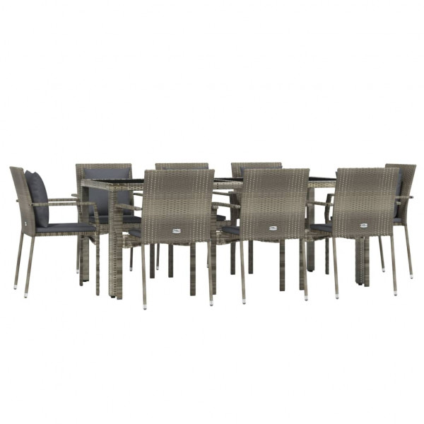 Set comedor jardín 9 pzas y cojines ratán sintético gris M 3