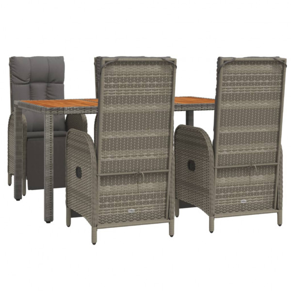 Set comedor de jardín 5 piezas con cojines ratán sintético gris M 3