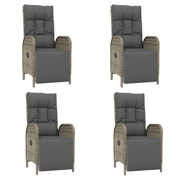 5 pcs conjunto de jantar p/ jardim c/ almofadões vime PE cinza M 4