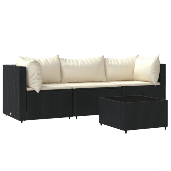 4 pcs conjunto lounge de jardim c/ almofadões vime PE preto D