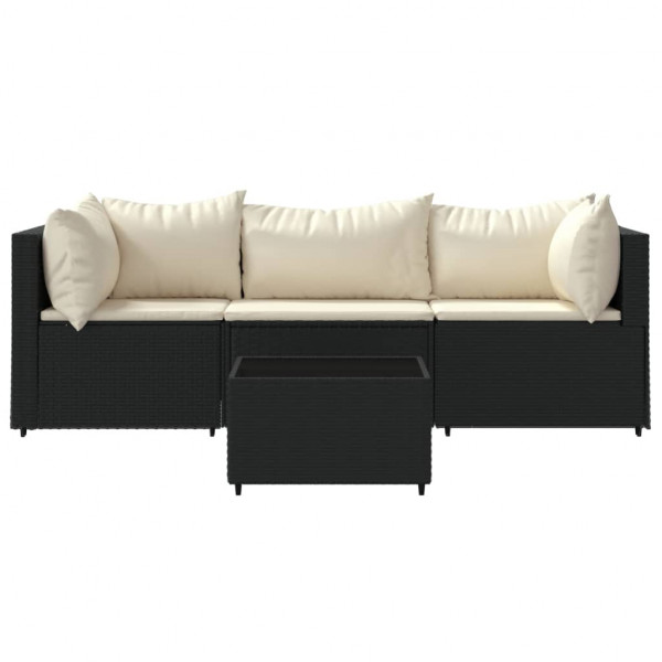 4 pcs conjunto lounge de jardim c/ almofadões vime PE preto M 2