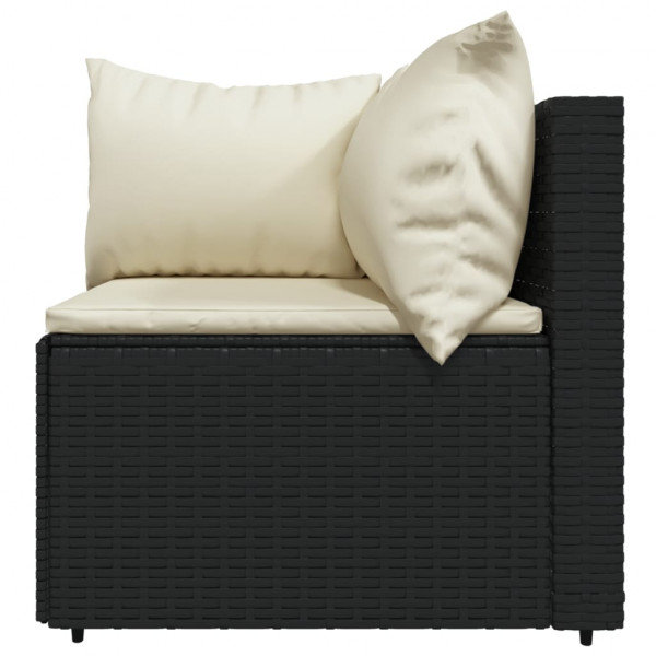 4 pcs conjunto lounge de jardim c/ almofadões vime PE preto M 4